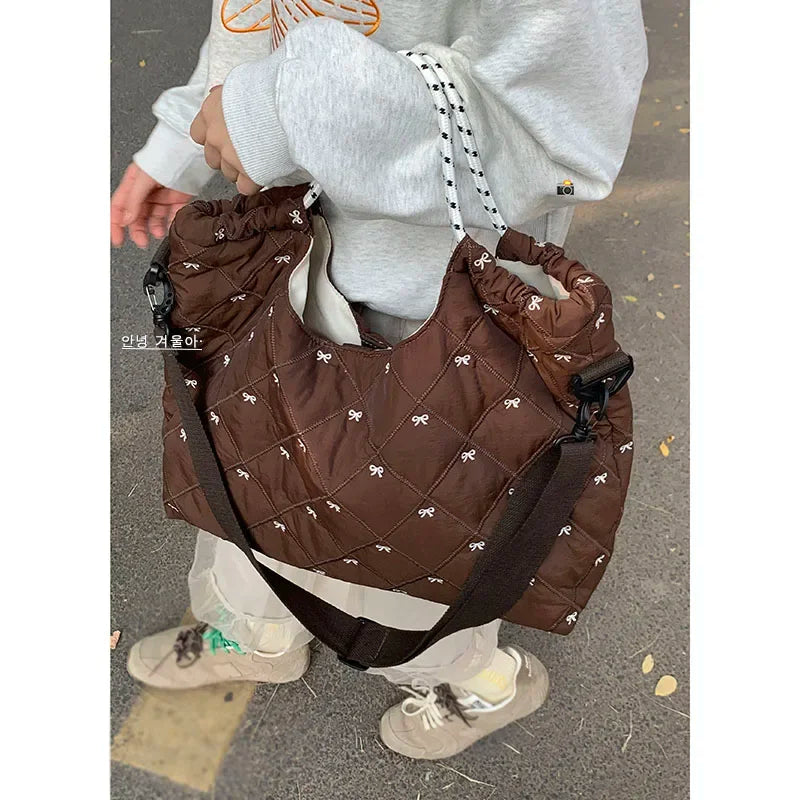 Korean Down Bag Women New Fashion Diamond Casual Nylon Fabric Large Capacity Bags