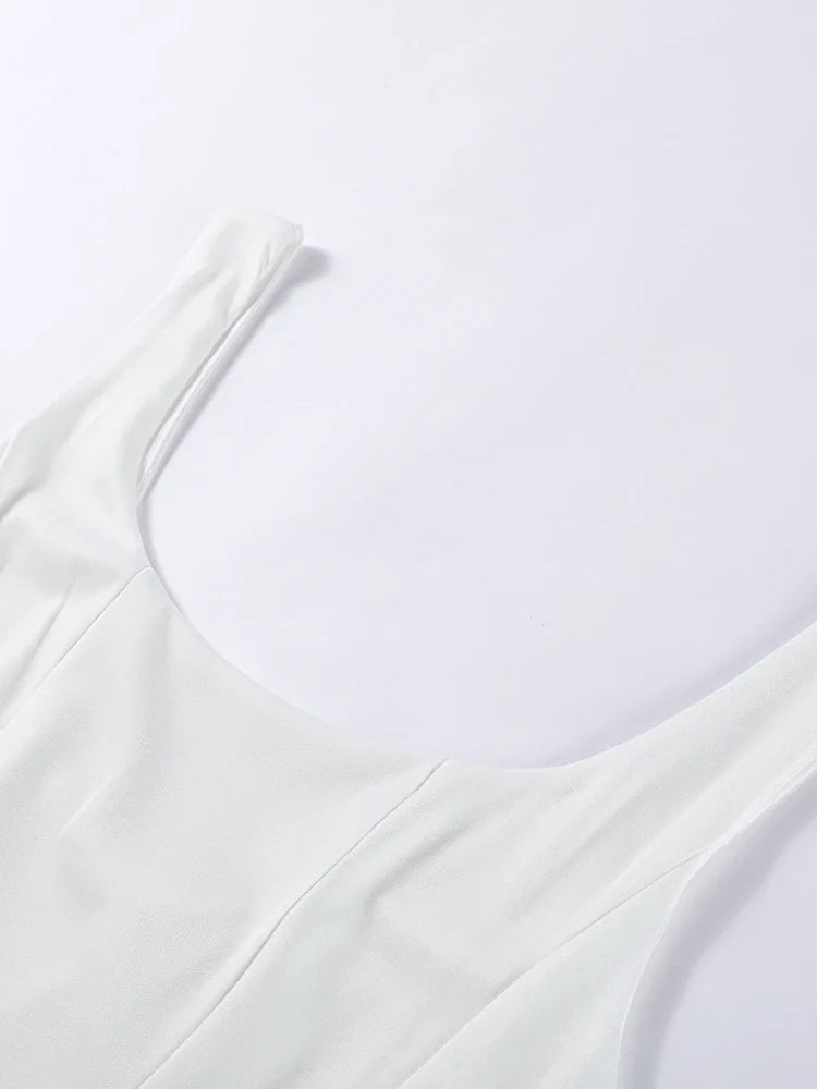 Solid Color Halter Long Dress Straps Slim Fit Sexy Square Neck Suspender High Waist Pleated Beach Dresses Women's Party Robes
