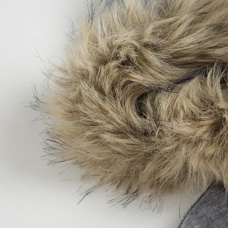 Preppy Style Fur Trim Hooded Sweatshirt Coats Winter Casual Warm Thick Zipper Long Sleeve Hoodies Women Streetwear