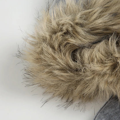 Preppy Style Fur Trim Hooded Sweatshirt Coats Winter Casual Warm Thick Zipper Long Sleeve Hoodies Women Streetwear