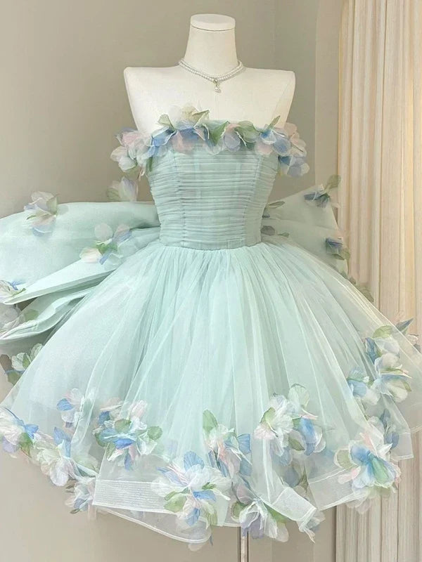 Elegant Sweet Birthday Evening Gown Women's New Glitzy Princess Skirt Ultra Fairy Tale Style Strapless Short Polyester