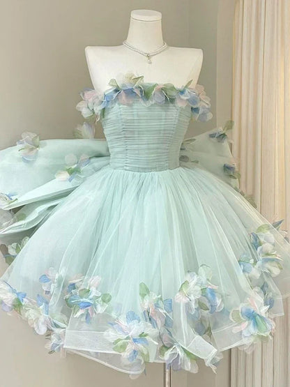Elegant Sweet Birthday Evening Gown Women's New Glitzy Princess Skirt Ultra Fairy Tale Style Strapless Short Polyester