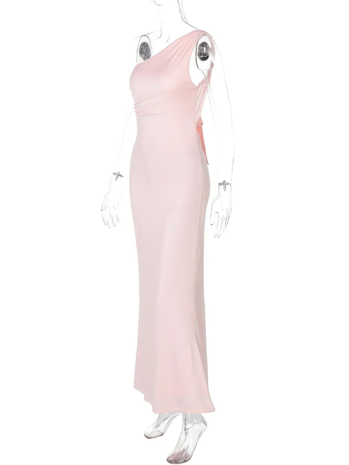 Asymmetrical Halter High Neck One-Shoulder Ruched Waist Bodycon Maxi Dress