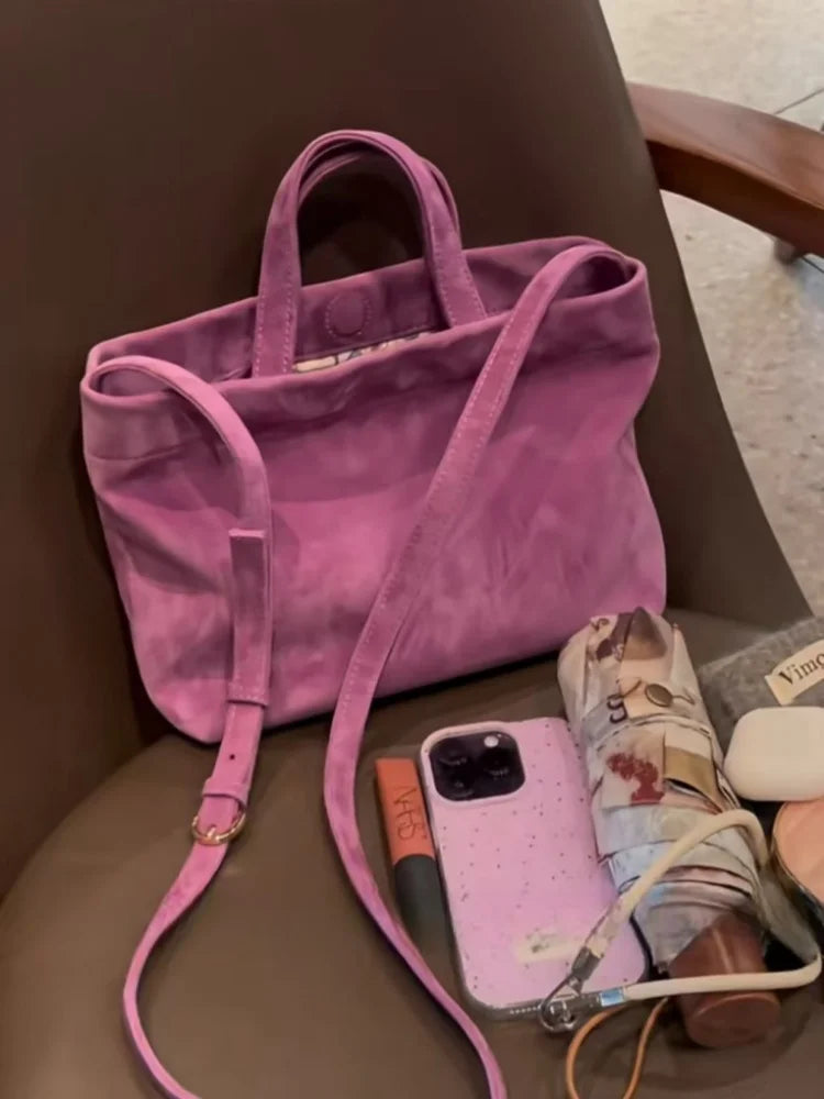 2025 New Korean Style Niche Solid Color Suede Shoulder Crossbody Bag Large Capacity Commuting Handbag