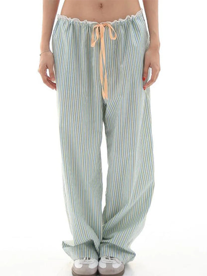 New Fashion Women Loose Pants Stripe Drawstring Elastic Waist Trousers Spring Summer Casual Sweatpants Hot Sale S M L