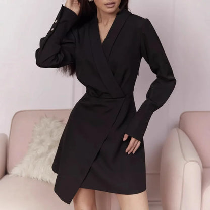White Irregular Mini Dress Women Spring V Neck Long Sleeve A-line Suit Vestidos Simple Casual Fashion Short Dresses 2025 New