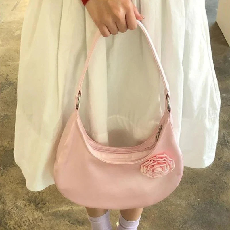 Vintage Casual Patchwork Flower Shoulder Bags Streetwear All Match Trendy Underarm Bag Fashion Simple Casual Women's Handbags