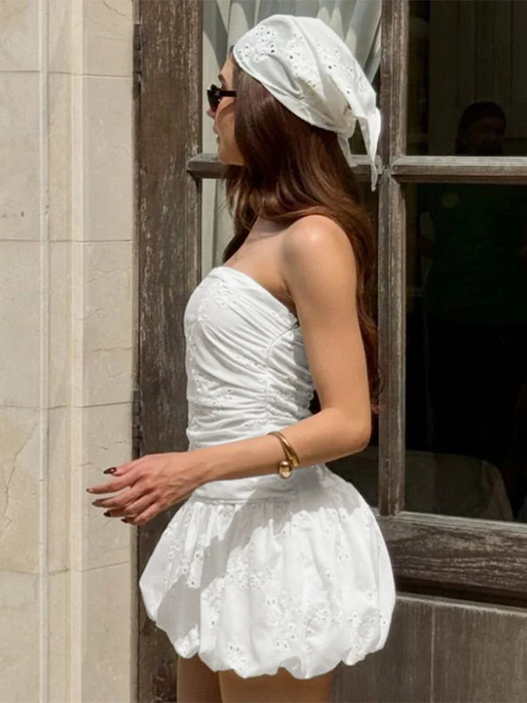 Women's White A-line Mori Girl Dress Vintage Sleeveless Off Shoulder Mini Dresses Y2k One Piece Frocks 2000s Clothes Summer