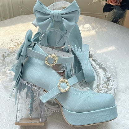 Original Lo Cos High Heels Spring and Autumn New 2025 Japanese Girls Women's Cute Bow Elegant Platform Shoes Y2k Sweet Pumps