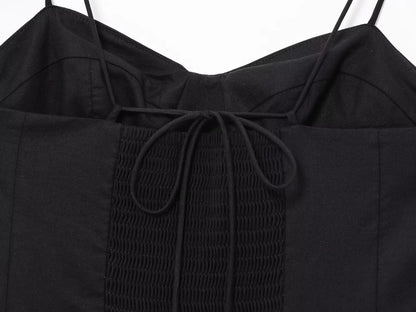 Women's Commuter Retro Dress Summer New Black Suspender Multi-layered Stitching Beach Holiday Dress Sexy V-neck Casual Fashion