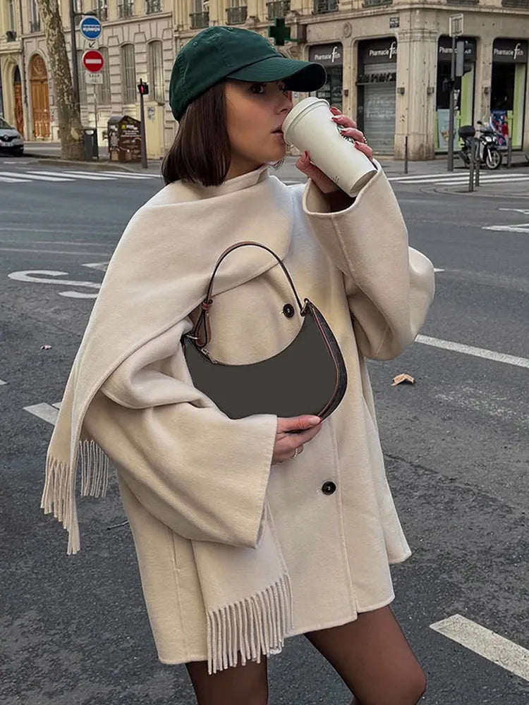 Elegant Single Breasted Towel Collar Jacket Women 2025 Fashion White Coat Loose Fit Office Lady Autumn Casual Commute Outerwear