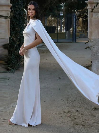Satin Halter Neck Draped Sash Panel Column Maxi Dress