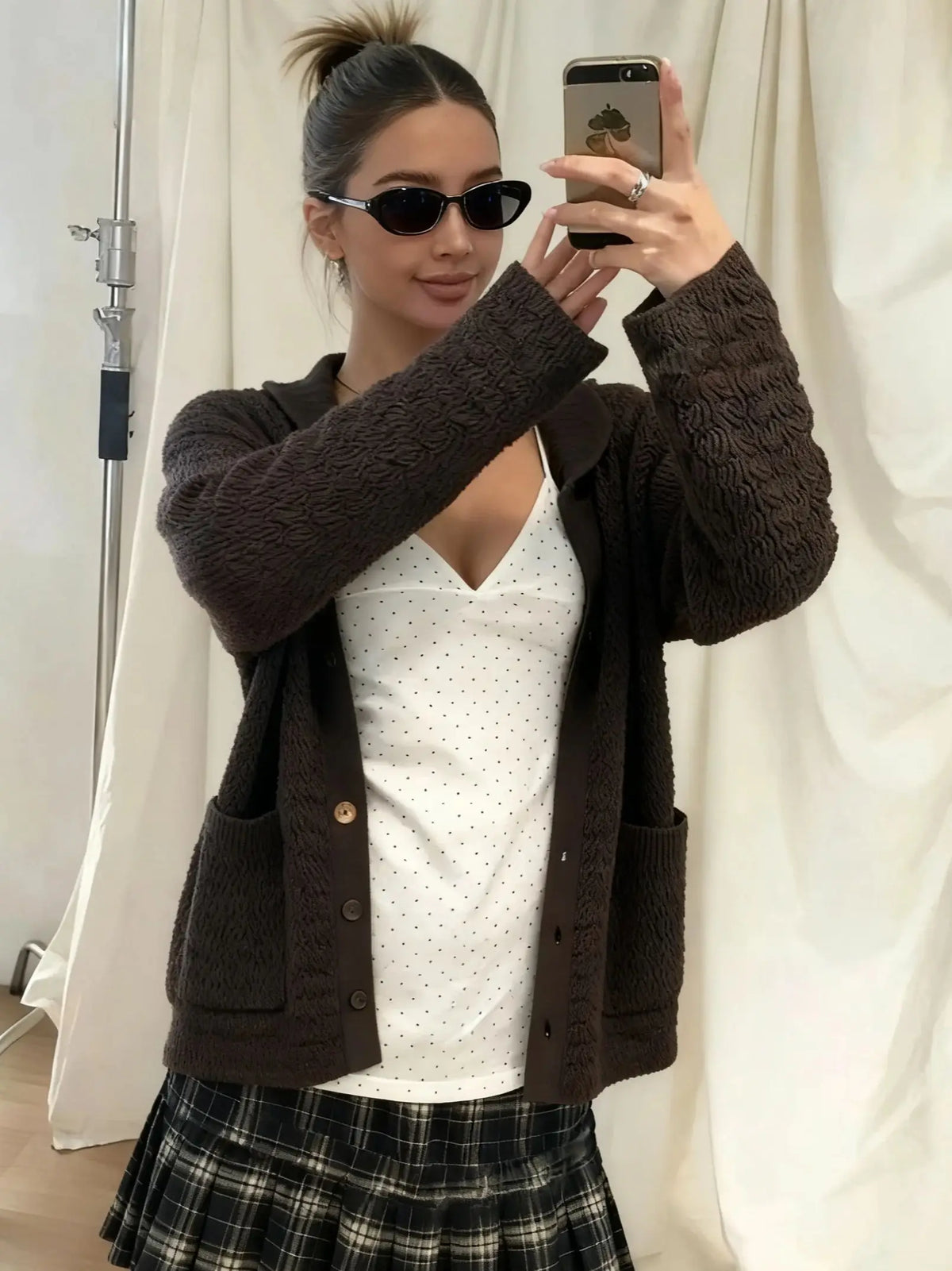 Puss Classic Basics Sweater Women Autumn Casuals Long Sleeve Button Pocket Elastic Streewear Daily Simple Trend Coat
