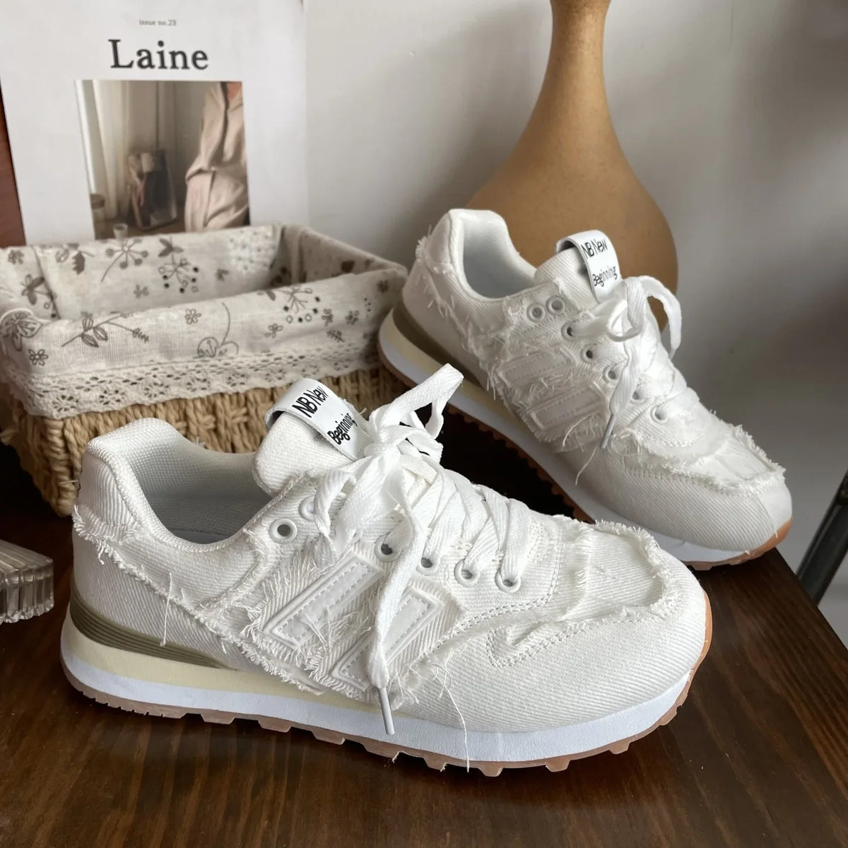 Shoes Woman Round Toe Casual Female Sneakers Espadrilles Platform New Retro Sports Fabric Fretwork Lace-Up Rubber Solid Lei