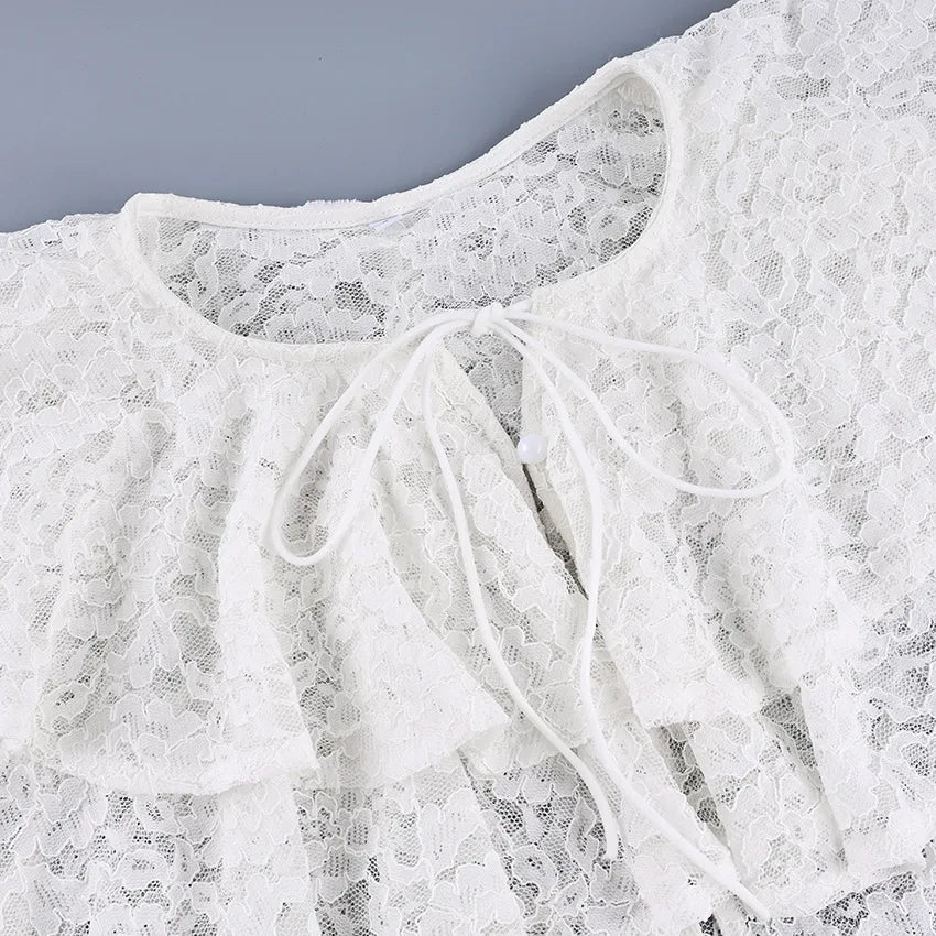 New lace see through double-layer ruffle collar shirt with stylish and stylish design