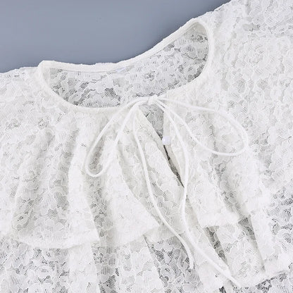 New lace see through double-layer ruffle collar shirt with stylish and stylish design