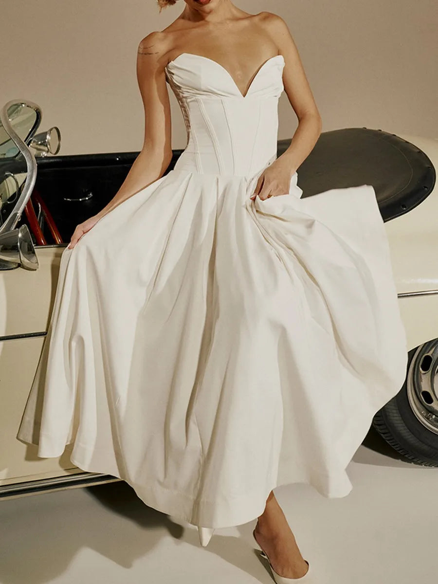 Sexy Elegant Solid Long Dresses For Women V-neck Sleeveless Backless A-line Midi Dress Fashion Evening Party Vestidos 2024 New