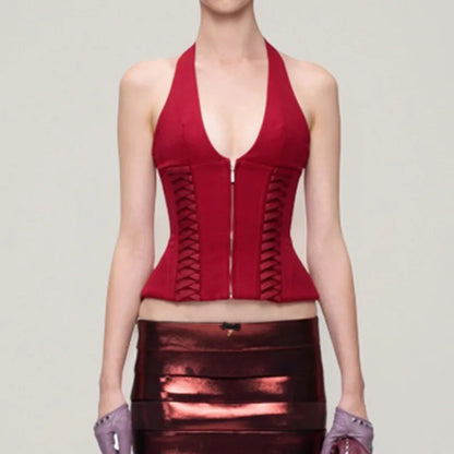 Red Gyaru Corset Crop Top
