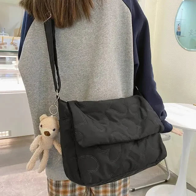 Women Sweet Y2k Aesthetic Grunge Crossbody Bag Japanese Chic High-capacity Shoulder Handbags Vintag Solid Simple Messenger Bags