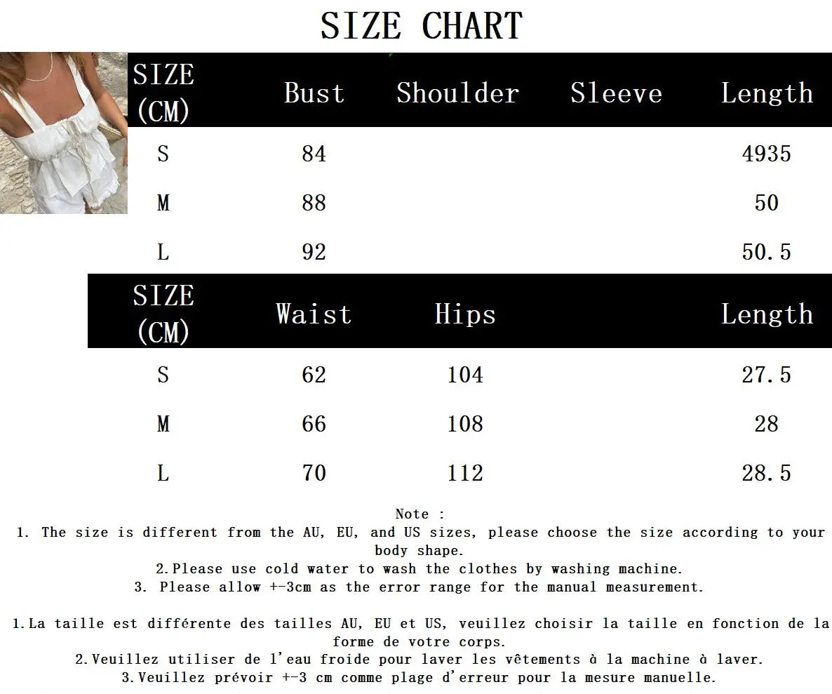 White Ruffle Shorts Sets Square Collar Sleeveless Drawstring Tank Tops+Shorts Summer Casual Simple Suits For Women 2 Piece Set