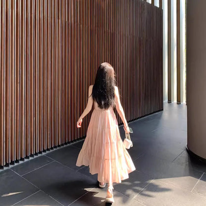 Elegant Vintage Fashion Patchwork Midi Dresses for Women Summer Beach Holiday Spaghetti Strap Casual Party Female Clothing