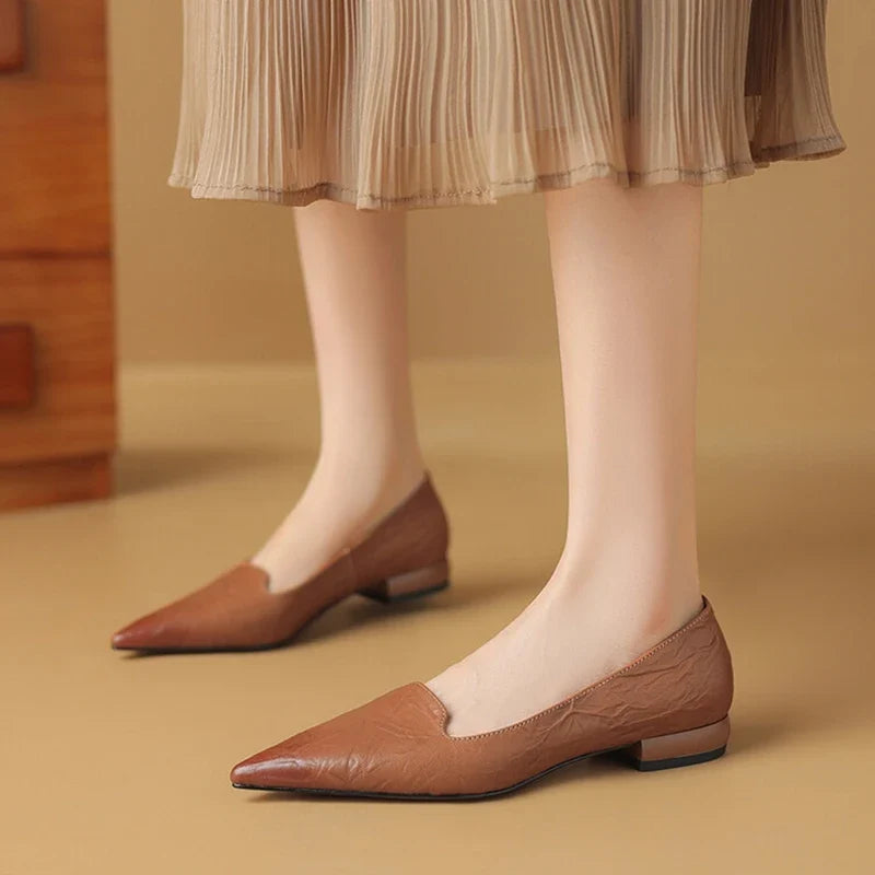 NEW Spring/Autumn Women Pumps Split Leather Shoes for Women Pointed Toe Chunky Heel Shoes Concise Black Slip-on Handmade Shoes