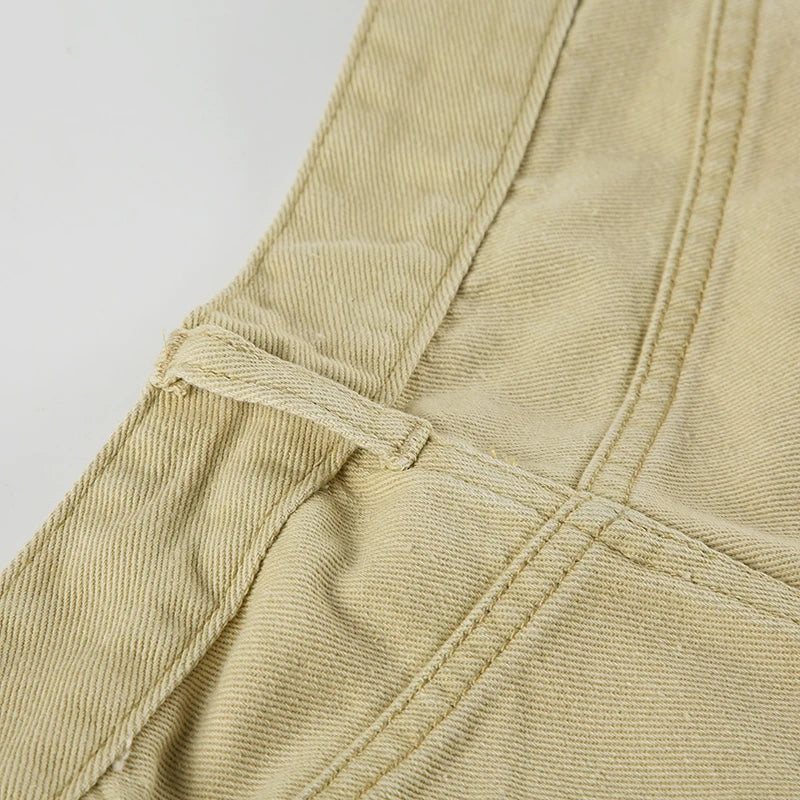 Y2K Casual Women Straight Jeans Khaki Fashion Pocket Cargo Pants Retro 90s Loose Denim Trousers Spring High Street