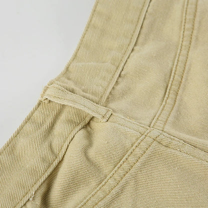 Y2K Casual Women Straight Jeans Khaki Fashion Pocket Cargo Pants Retro 90s Loose Denim Trousers Spring High Street