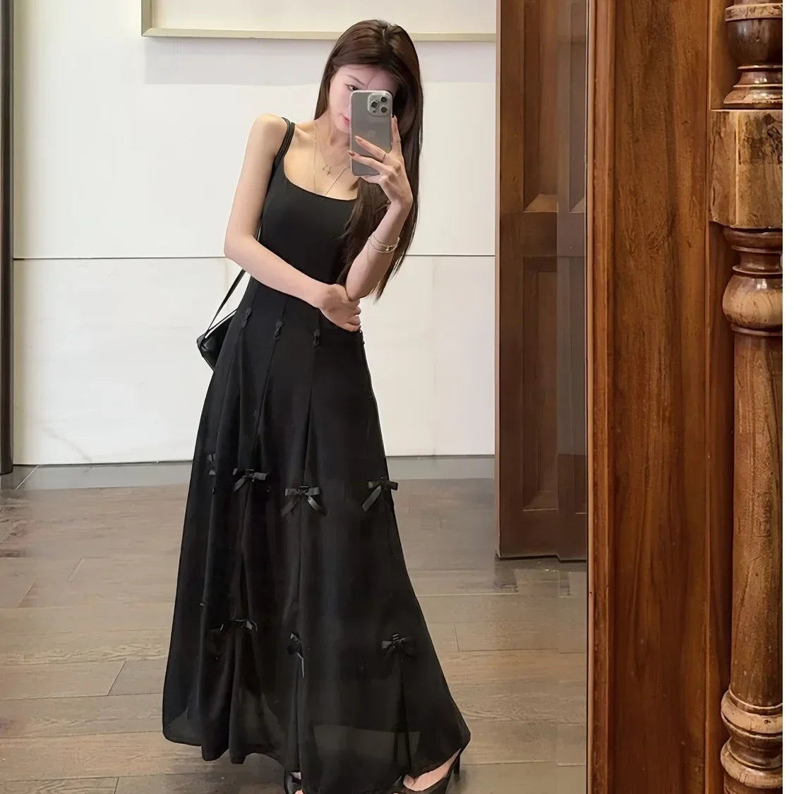 Blue Butterfly Knot Pure Desire Dress Versatile Beautiful Unique Elegant Long Skirt round Neckline Sleeveless Loose Waist