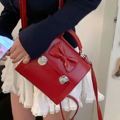 Elegant Womens Backpack Cute Bow Vintage Red Small Square Casual Backpack Fashion Gentle Advanced Female Korean Popular Bag