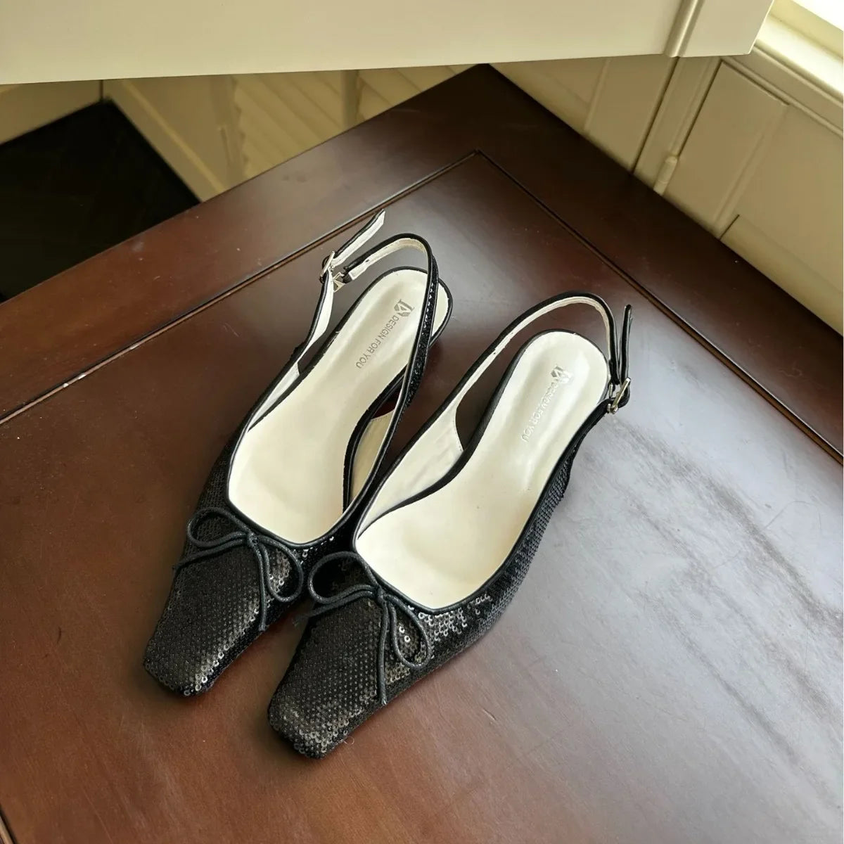 Sandals Straps Slip-on Loafers Summer Women's Suit Female Beige Bling Bling Open Shoes Heel Elastic Band Comfort Black Bright G