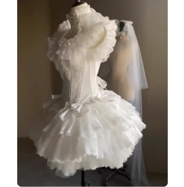 Temperament Simple Square Collar White Sweet Girl Lolita Wedding Dress Romantic High Waist A-line Versatile Elegant Cake Dresses