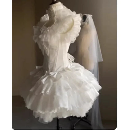 Temperament Simple Square Collar White Sweet Girl Lolita Wedding Dress Romantic High Waist A-line Versatile Elegant Cake Dresses
