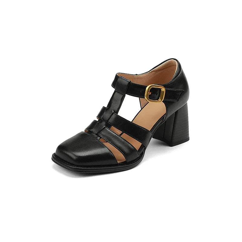 Summer Shoes Women Square Toe Cover Heel Gladiator Modern Sandals Pu Leather Chunky Heel High Heels Roman Women Sandals