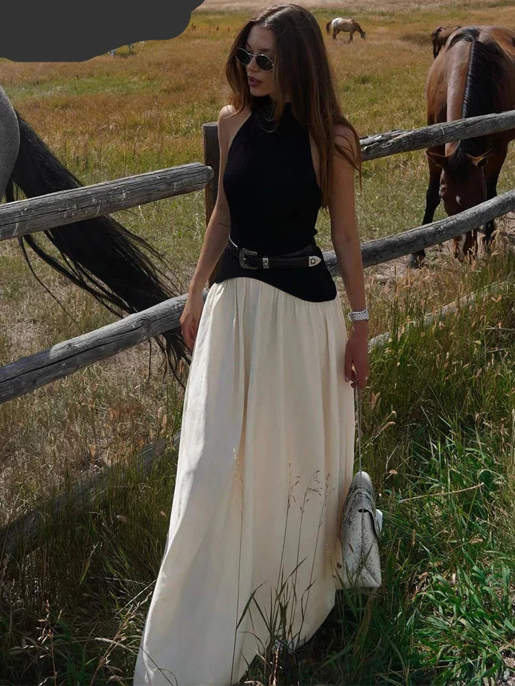 Halter Neck Belted A-Line Maxi Dress