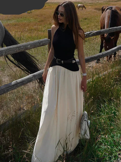 Halter Neck Belted A-Line Maxi Dress