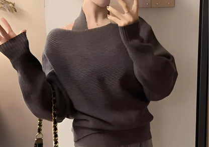 Gentle and Unique Temperament, One Shoulder Design, Autumn Hanging Neck Vest, Loose and Versatile Sweater for Women