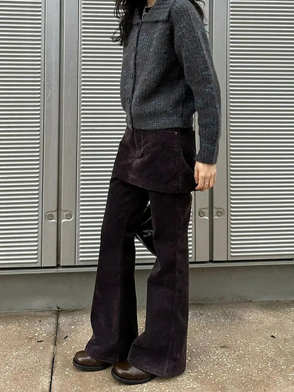 Design Sense Stacked Corduroy Skirt Pants Women's Fake Two Piece Micro Horn Floor Pulling Pants