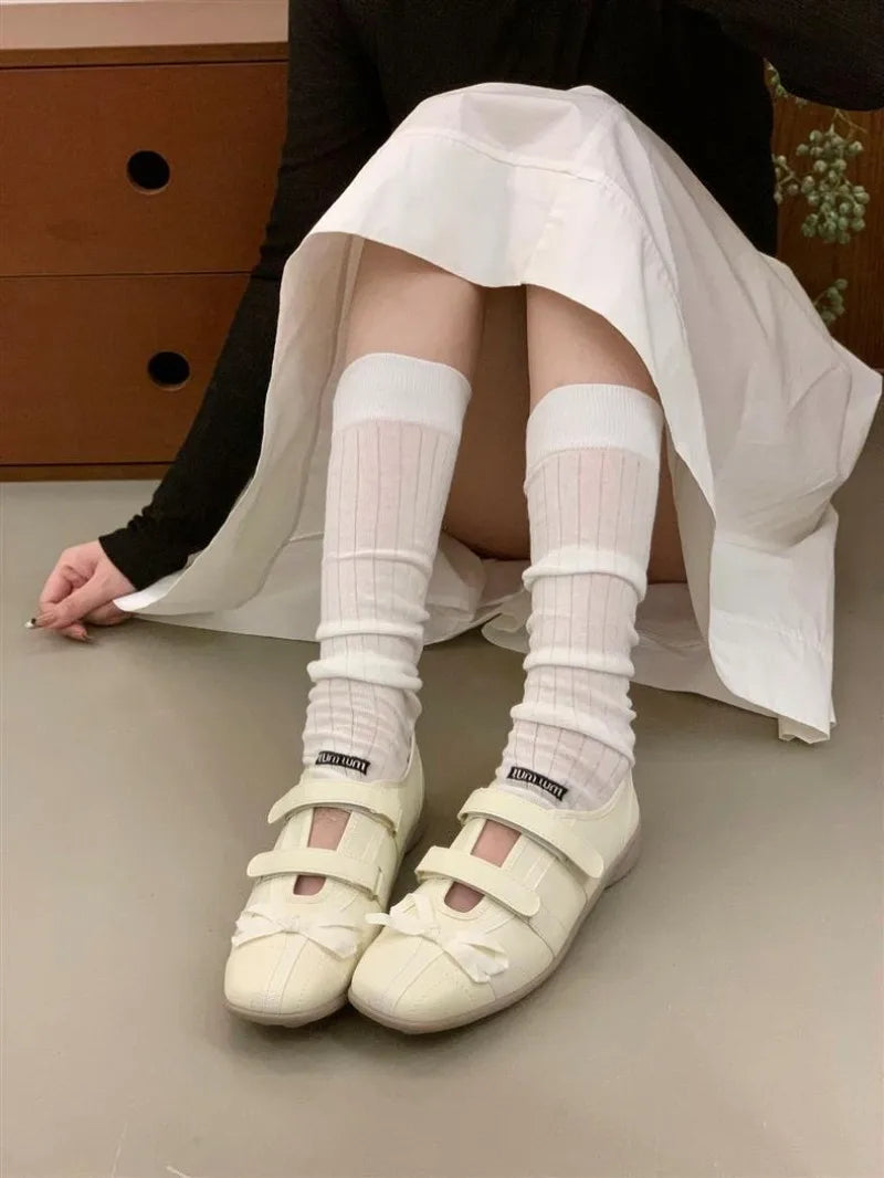 Sweet Pink Bow Ballet Flats Women Fashion Double Narrow Band Design Brand Mary Jane Shoes Comfort Round Toe Shallow Casual Shoes