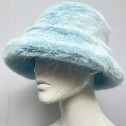 Winter 58-60cm XL Faux Fur Bucket Hat For Women Outdoor Warm Luxury Oversize Fisherman Hat Girl Trendy Party Long Fur Panama Cap