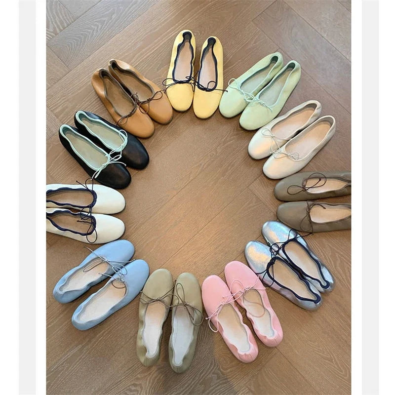 Comfortable Soft Leather Round Toe Flats Heels Women's Sandals Fashion Butterfly-knt Daily Dress Shoes Sandals