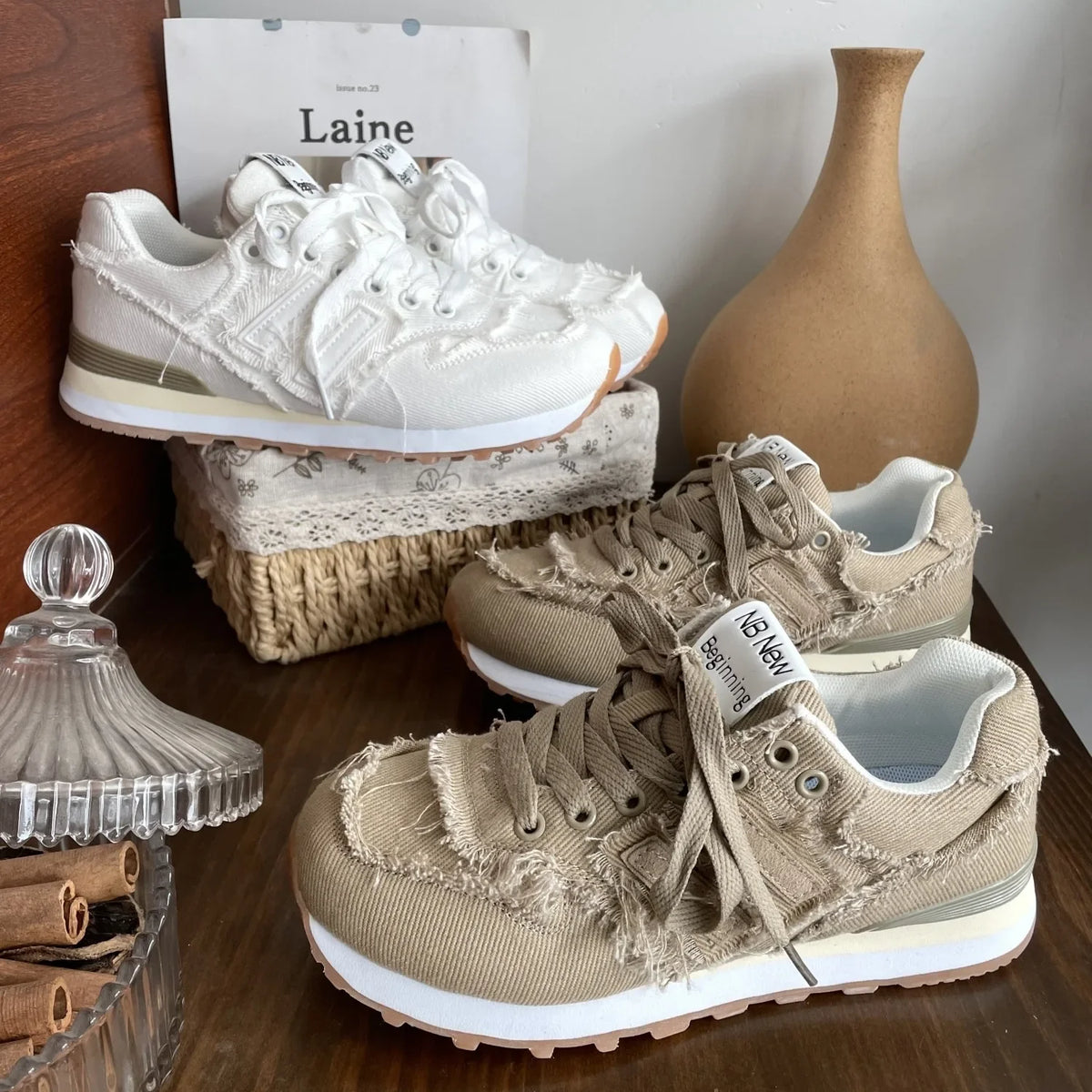 Shoes Woman Round Toe Casual Female Sneakers Espadrilles Platform New Retro Sports Fabric Fretwork Lace-Up Rubber Solid Lei