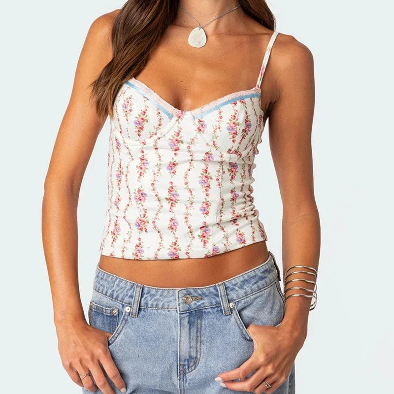 Backless Criss Cross Tie-Up Floral Cami Top