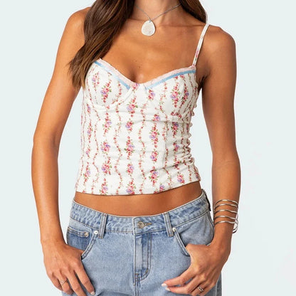 Backless Criss Cross Tie-Up Floral Cami Top