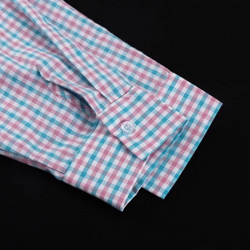 Women's Pink Blue Plaid Set Oversized Shirt & Wide-Leg Pants 2 Piece Set Casual Loose Long Sleeve Co-ord Outfits Chic Tracksuit