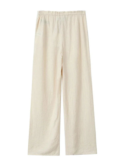 Drawstring Elastic Waist Wide Leg Summer Women Pants Beige Casual Loose Female Long Pantalones 2025 5 Colors Pants