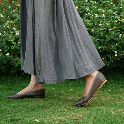 Women Flats French Style Sheepskin Ballets Woman Simple Shoe Spring Autumn Retro Pumps Flat Heel Square Toe Bowtie Footwear