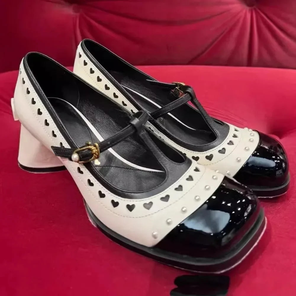 Spring Square Toe Strange Heels Mary Janes Shoes Rivet Goth Buckle Women Pumps Punk Cosplay Shoes High Quality