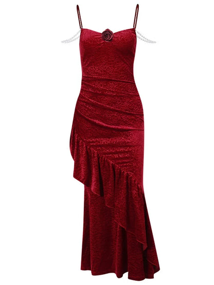 New Retro Elegant Women Spaghetti Strap Sexy Prom Dress Strapless Bodycon Slim Red Dinner Party Long Dresses Female Summer