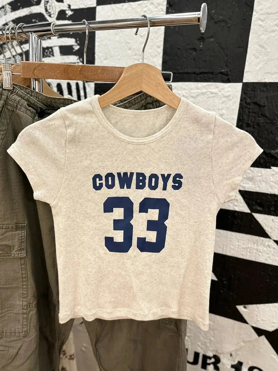 NO.14 Print Slim Navy T-shirts Women New Cotton Casual O-neck Short Sleeve Tees Girl American Vintage Streetwear Tshirt Y2K Tops